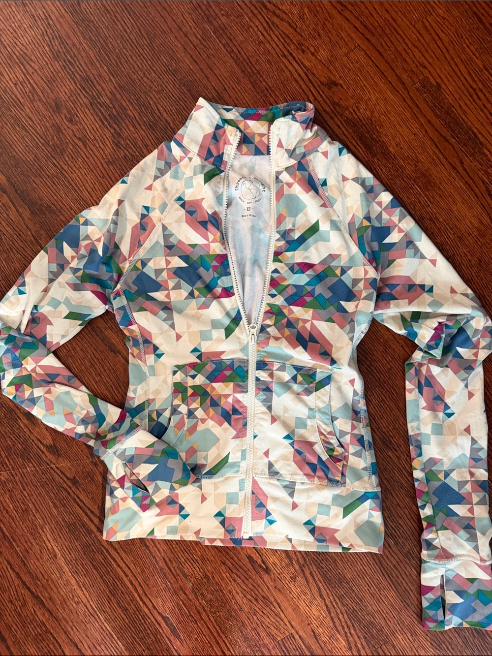 Women’s Geometric Print Zip Athletic Jacket - Multicolor